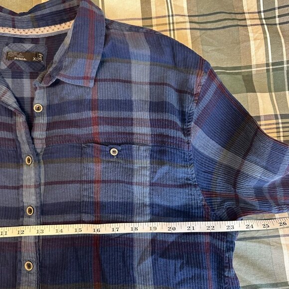 Prana Navy and Red Plaid Button Down Shirt - Picture 10 of 11